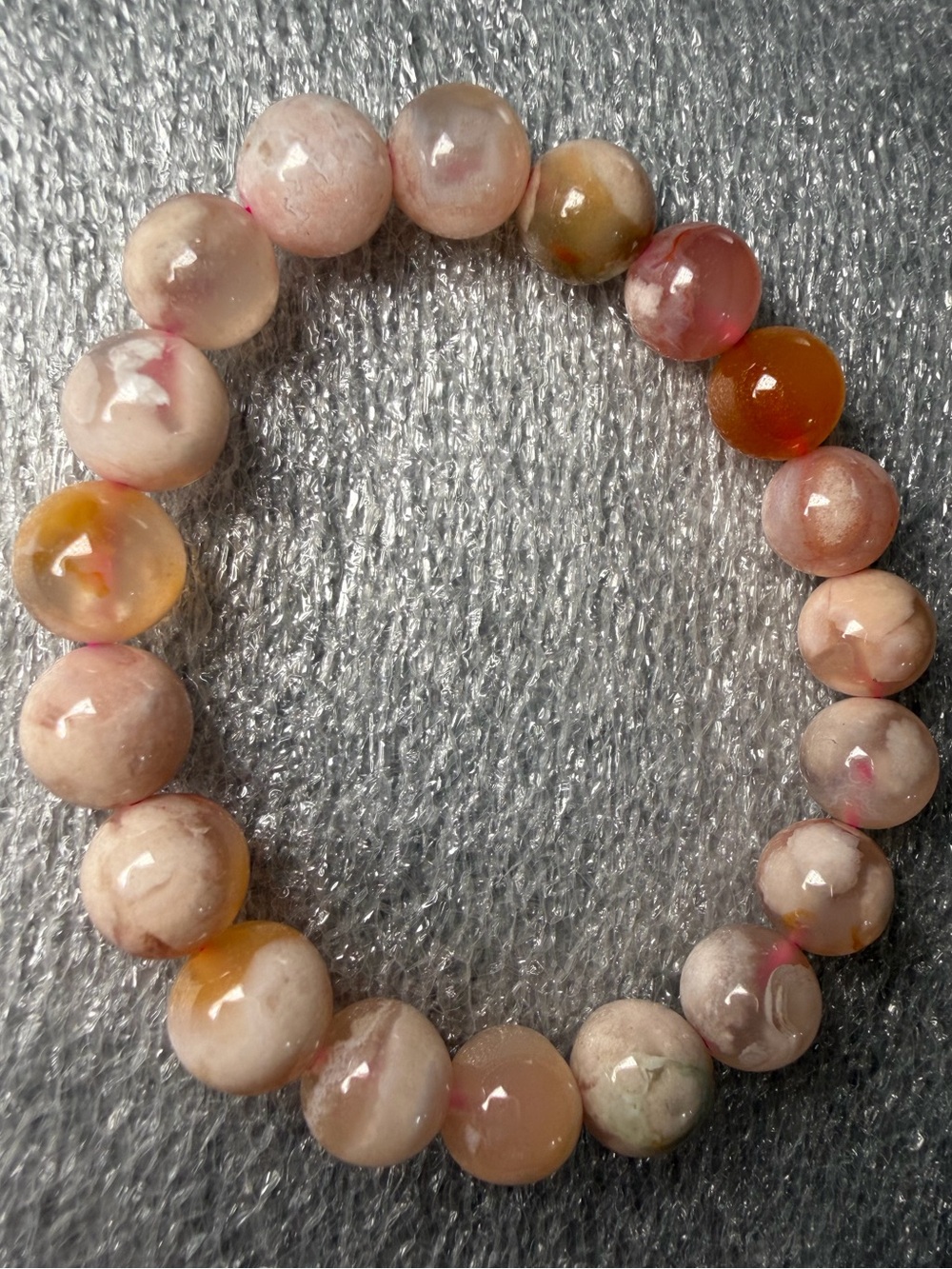 10MM Pretty Pink Sakura Flower Agate Natural Crystal Bracelet